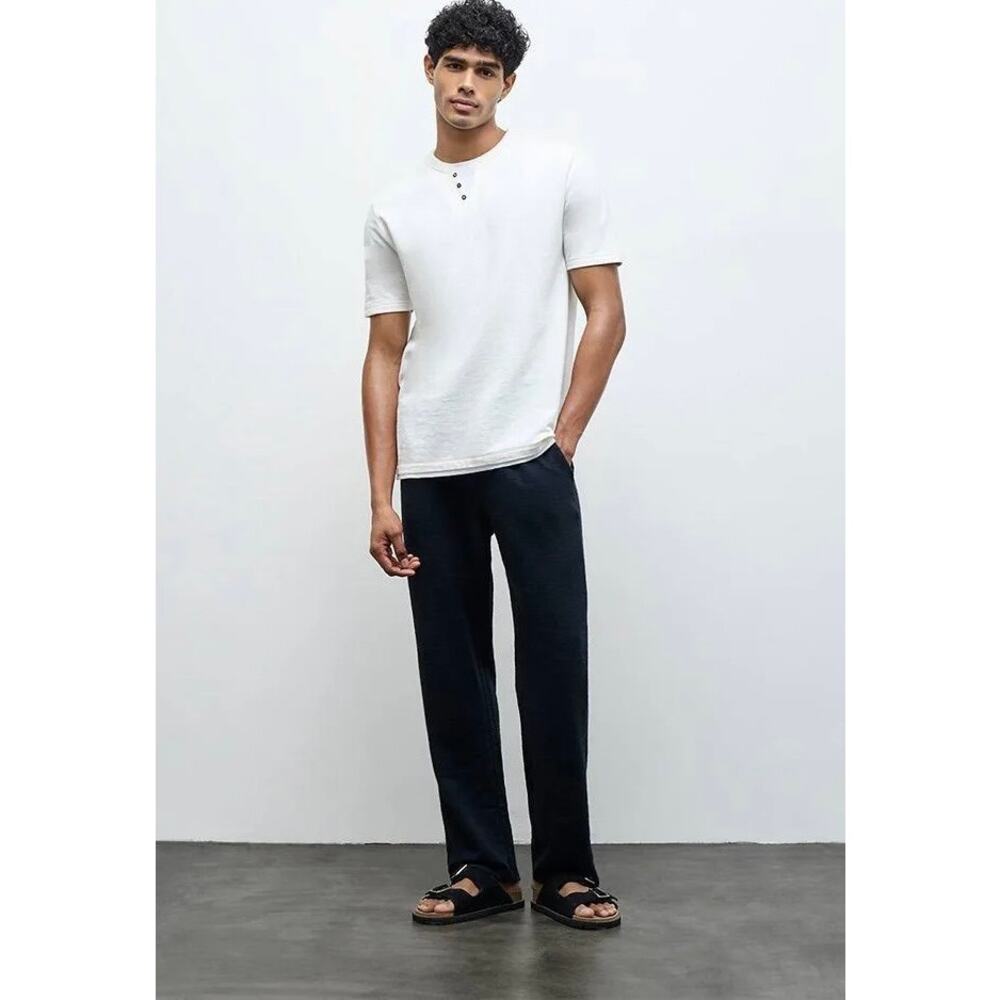 ETA Mens Relaxed Fit‎ Pants Size 34 Black 100% Cotton Drawstring Elastic Waist